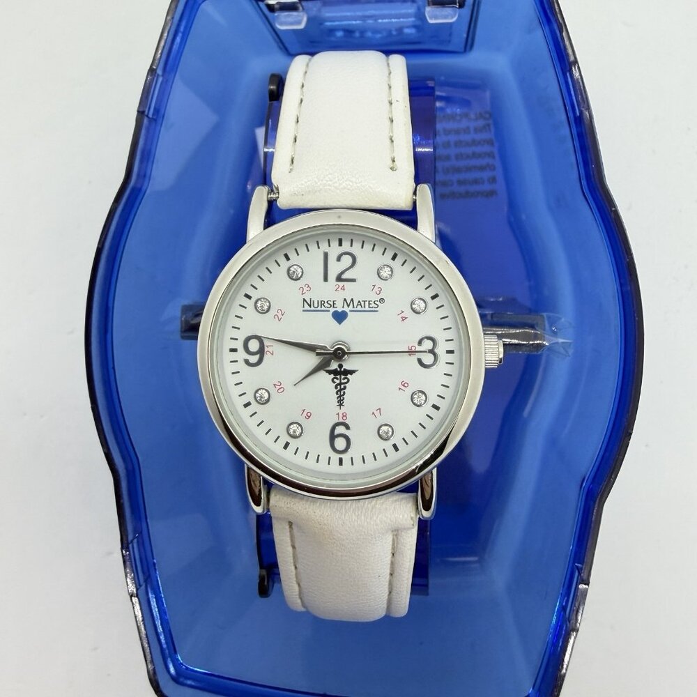 Nurse Mates Sparkle nurse watch Leather strap - White